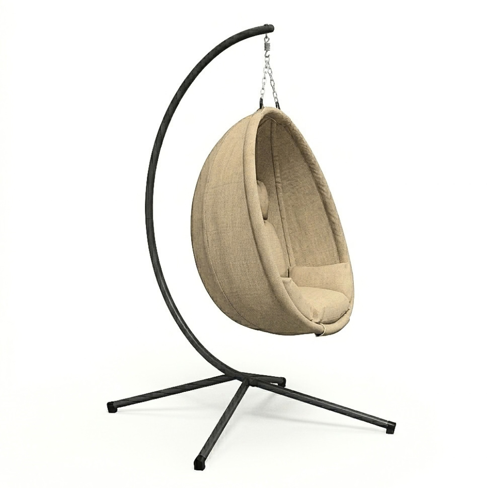 Fauteuil oeuf suspendu avec pieds en tissu beige - ESRA