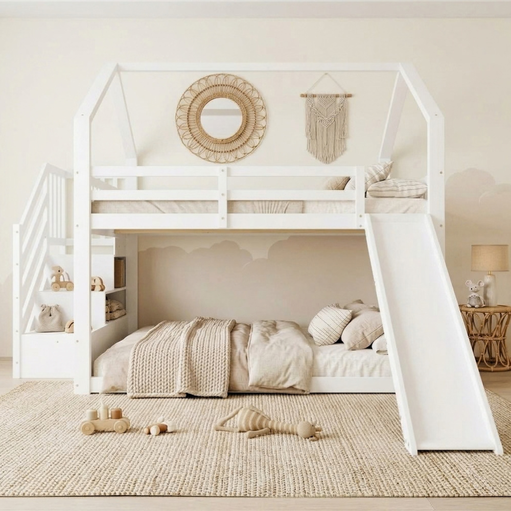 Lit cabane 140x190cm toboggan en pin - PEANUT