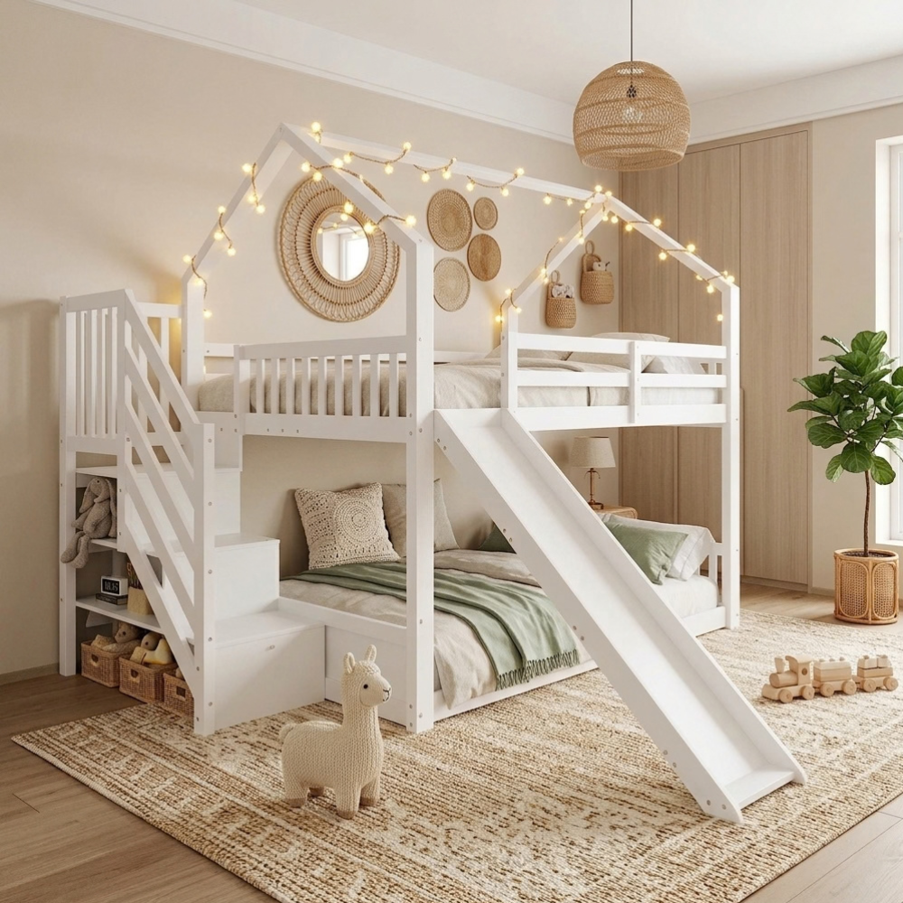 Lit cabane 140x190cm toboggan en pin - PEANUT