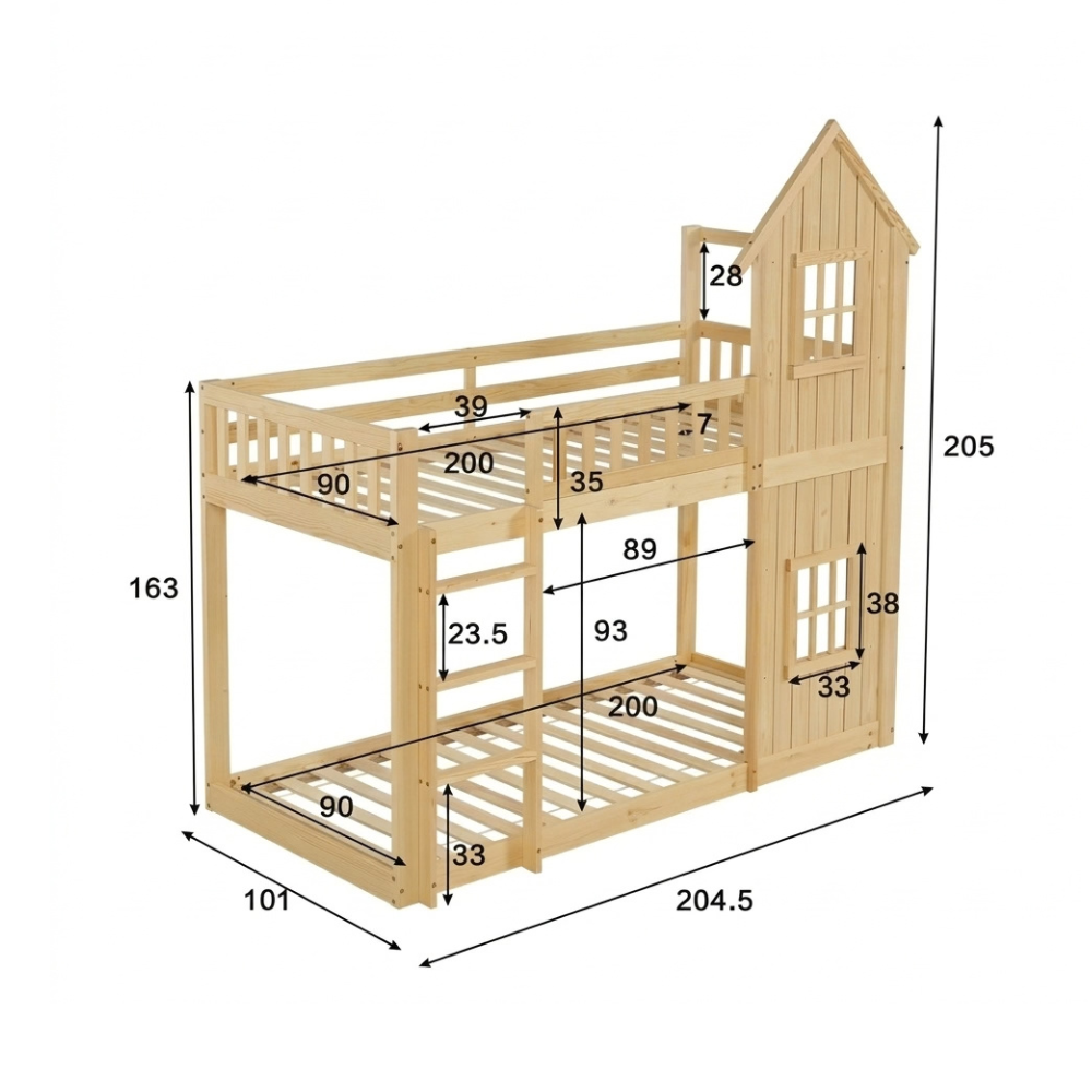 Lit cabane superposé 90x190cm en bois de pin - ELIOT