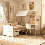 Lit cabane avec bureau 90x190cm en pin - MISTRAL