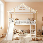 Lit cabane toboggan enfant superposé 90x190cm - TIPIK