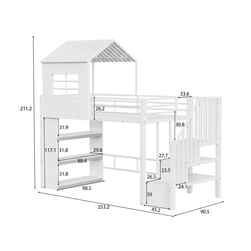 Lit cabane mezzanine 90x190cm blanc - CALI