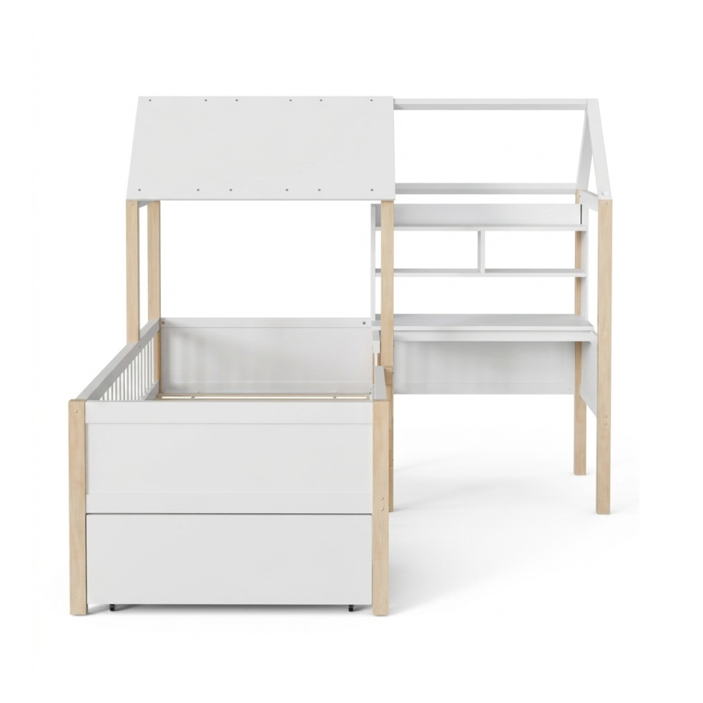 Lit cabane avec bureau 90x190cm en pin - MISTRAL