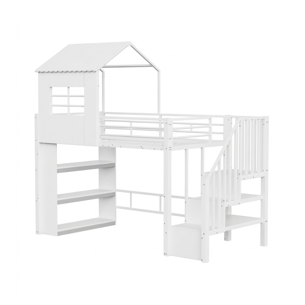 Lit cabane mezzanine 90x190cm blanc - CALI