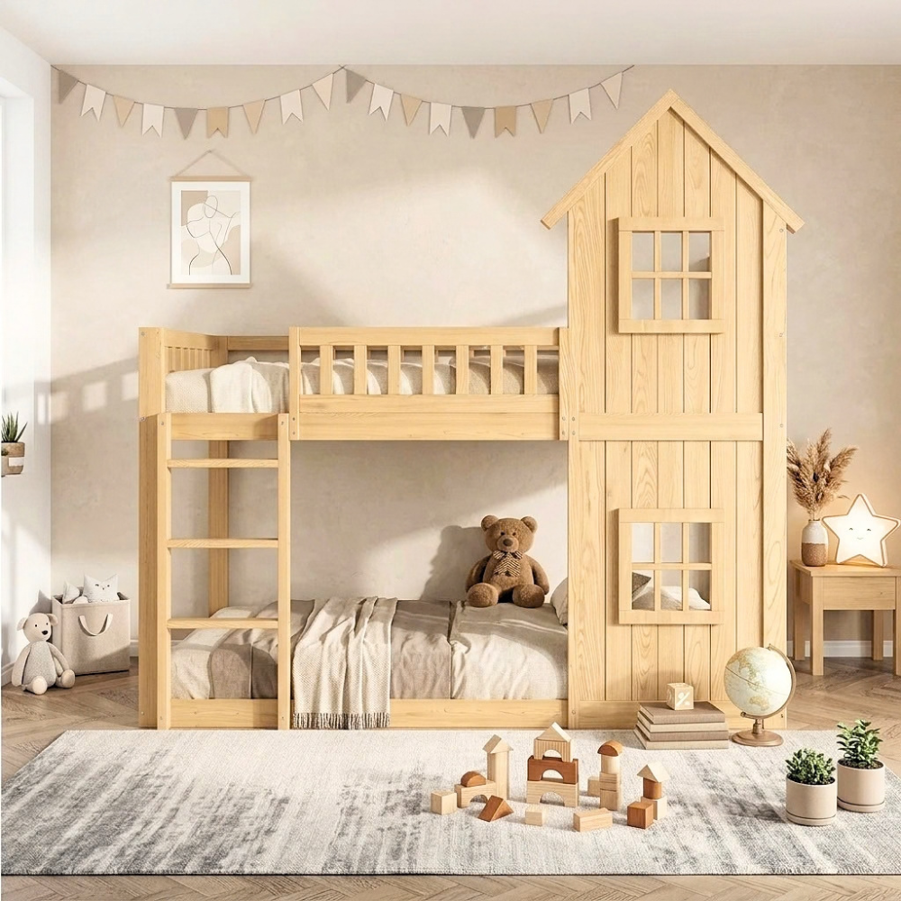 Lit cabane superposé 90x190cm en bois de pin - ELIOT