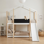 Lit cabane superposé 90x190cm en pin avec toboggan - LUTIN
