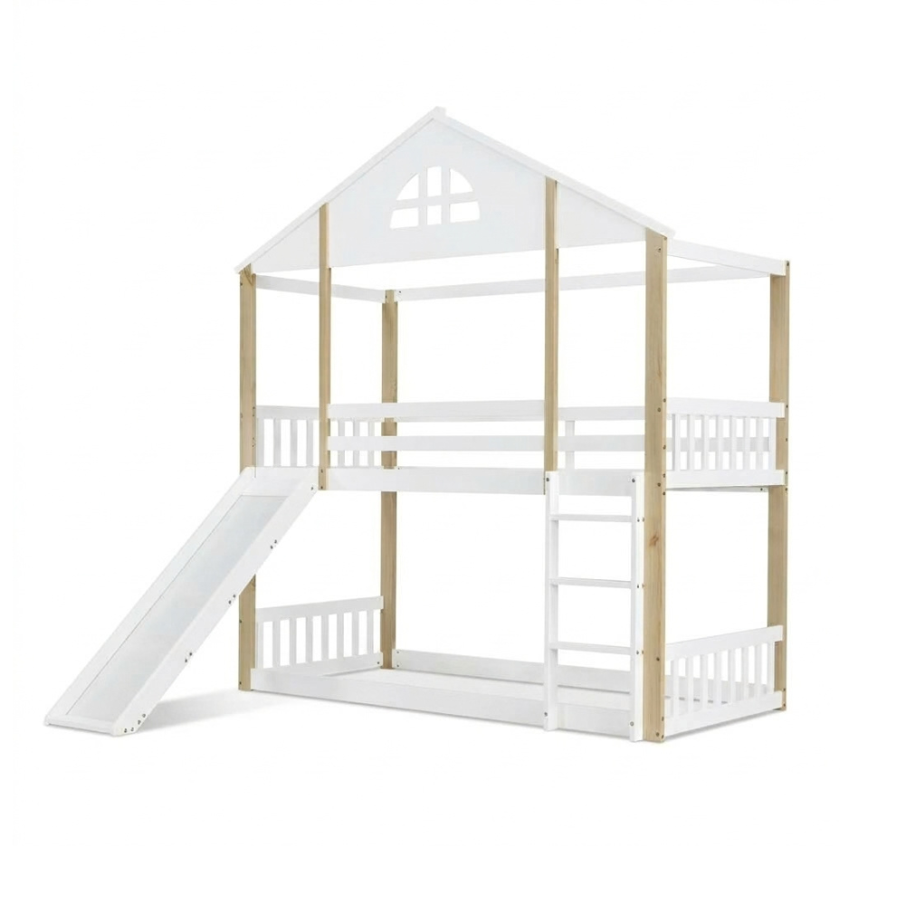 Lit cabane toboggan enfant superposé 90x190cm - TIPIK