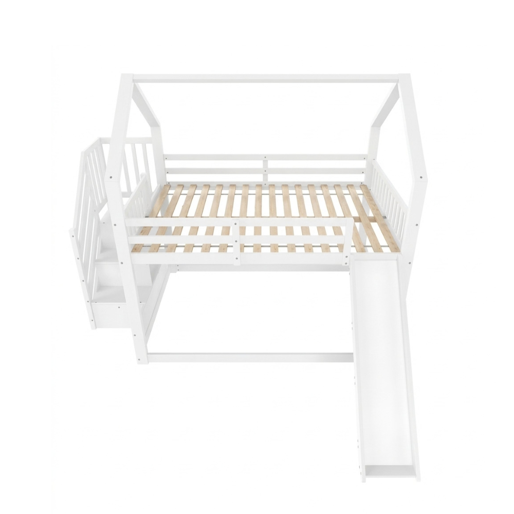 Lit cabane 140x190cm toboggan en pin - PEANUT