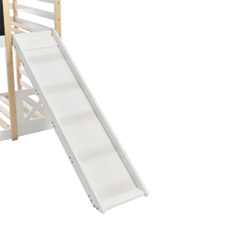 Lit cabane superposé 90x190cm en pin avec toboggan - LUTIN