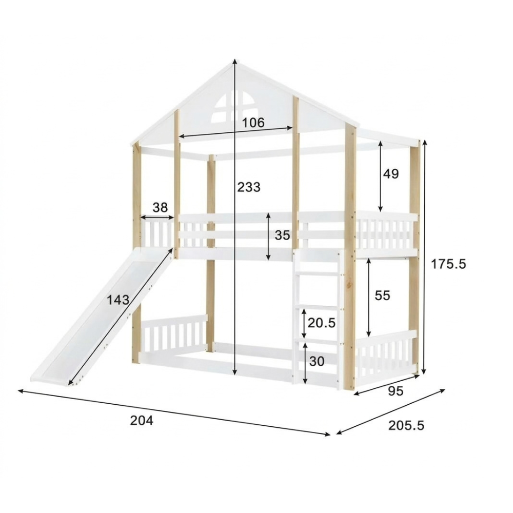 Lit cabane toboggan enfant superposé 90x190cm - TIPIK